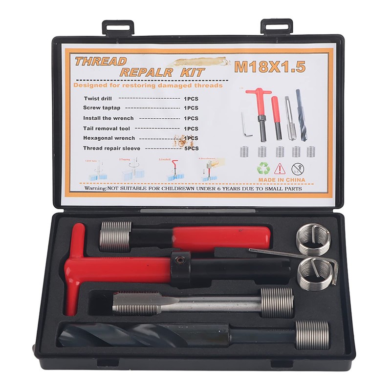 FAUOSWUK M18x1.5 Thread Repair Kit,10Pcs Stainless Steel Thread Repair Kit