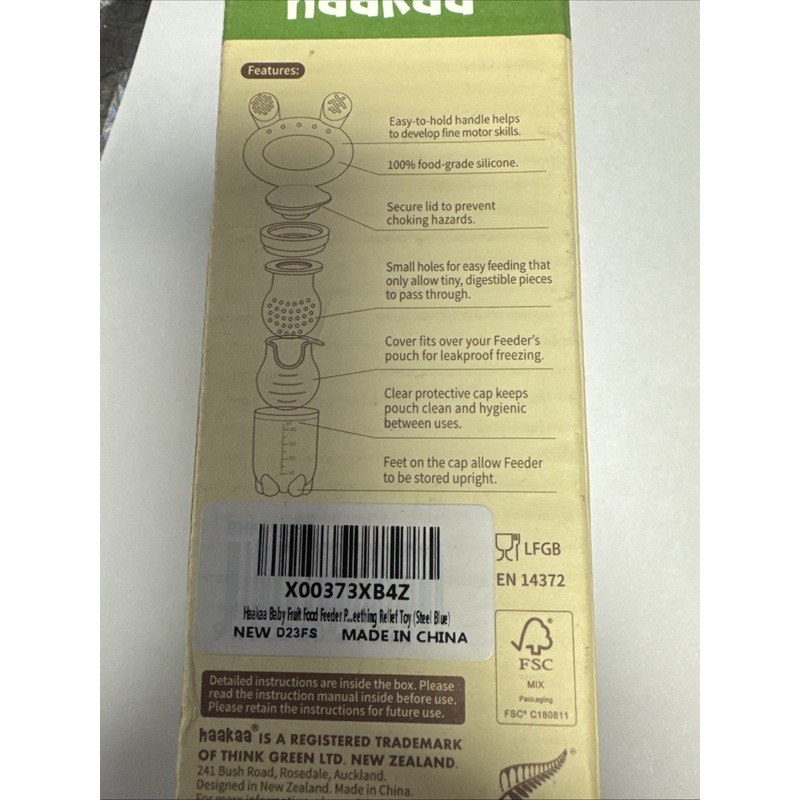 Haakaa Fresh Food Feeder And Cover Set Steel Blu check