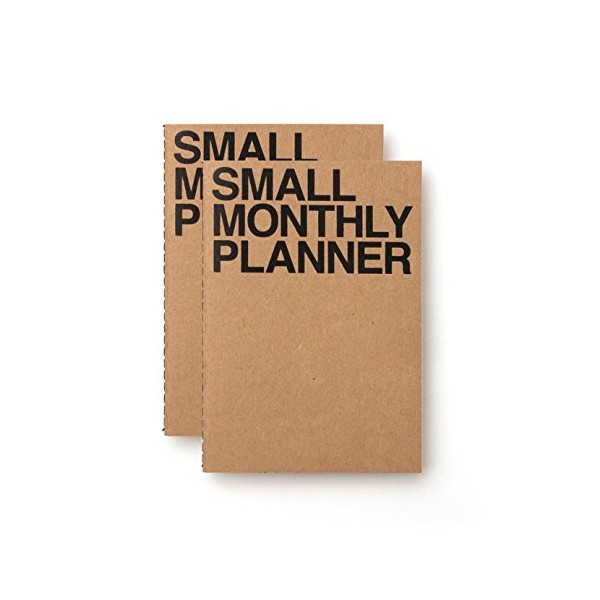 JSTORY Small Monthly Planner Set of 2 Stitch Bound Flat Lay Compact Handy Year Round Flexible Cover Goal/Time Organizer Thick Paper Eco Friendly Customizable A6 16 Months 18 Sheets Each Kraft