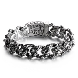 Klapgo Men's Gothic Lion Chain Bracelet - Stainless Steel Biker Bracelet for Men, 8.66" Curb Link with Flannel Pouch, Punk Jewelry,Gift for Him, Ideal for Father's Day