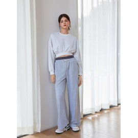 CIDER Women’s Wide Leg Sweatpants - High Waisted Straight Leg Casual Lounge Sweat Pants with Pockets Winter 2024: Light Grey, S