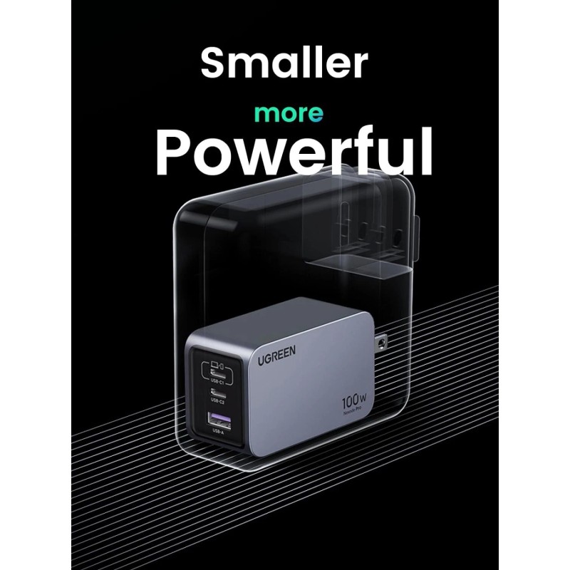 UGREEN Nexode Pro 100W GaN 3-Port USB-C, Ultra Compact Fast