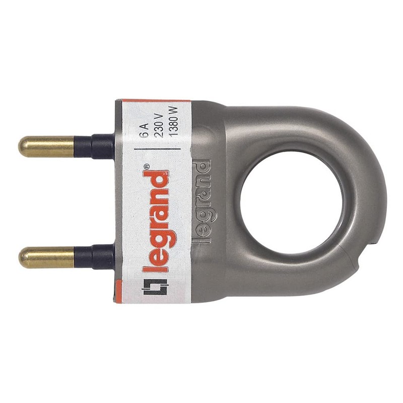 Legrand 6A Male Plug without Earth with Ring Extraction, grey,
