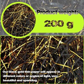 Filling Material Gift Black and Gold, Raffia Crepe Paper - Gift Basket for Gifts with Wood Wool, Grasses and Pink Crepe Paper - Unique Organic Decoration Material, 200 g