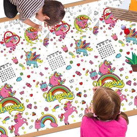 Unicorn Giant Colouring Table Cloth for Kids,137*274cm Unicorn Colouring Poster Tablecloth Colouring Books Coloring Table Cover for Girls Boys School Party Poster Educational Doodle Art Activity Game