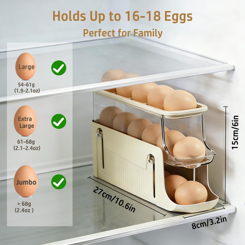 Egg Holder for Fridge, Rolling Egg Holder for Refrigerator, Automatic