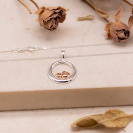 Tuscany Silver Women's Rolo Chain with Pendant Two Tone Sterling Silver Circle Heart 46 cm / 18 Inches, Silver, Easy to use