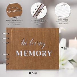Creawoo Wooden in Loving Memory Condolence Book, Memorial Funeral Condolence Book Memory Book for Celebration of Life Decorations (8.5 Inch/ 22CM)