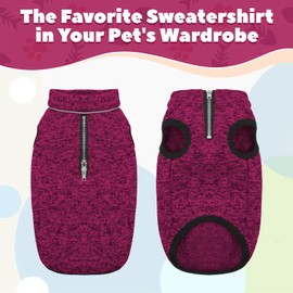 ROZKITCH Dog Sweater, Knit Dog Jacket with Fleece Lining, Dog Coats for Small Dogs with Zipper Opening for Harness, Fleece Dog Jacket Adjustable Neck Reflective Pet Jacket Rosered L