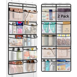devesanter Hanging Shelf, Pack of 2 Hanging Storage Organiser with 10 Mesh Pockets, Pockets Organiser for Cupboard Storage, Over the Door, Hanging Organiser, Cuddly Toys Storage for Bedroom (Grey)