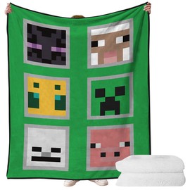 YCVBCY Minecr Children's Blanket, Cute Cartoon Theme Children's Blanket for Boys Girls Games on Cartoon Theme, Decorative Blanket, Printed Soft Plush Blanket, 100 x 150 cm