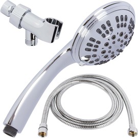 6 Function Handheld Shower Head Kit - High Pressure, Removable Hand Held Showerhead With Hose & Mount And Adjustable Rainfall Spray, 2.5 GPM - Chrome