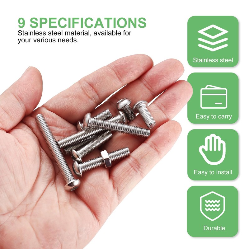M6 Screws Set, 148 Pieces Rounded Head Hex Screws with