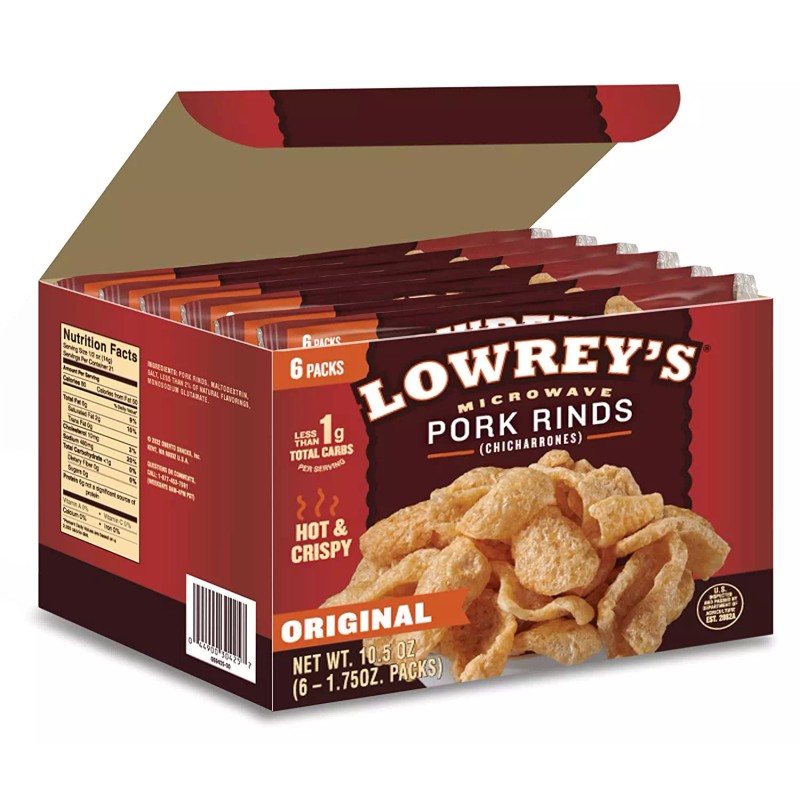 Lowrey'S Bacon Curls Microwave Pork Rinds Chicharrones Original Pack of