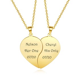 JSDDE Heart Puzzle Couple Pendant Necklace with Engraving, Partner Necklaces, BFF Necklace, Friendship Necklaces, for Couples, Best Friends, Girlfriends, Gift, Stainless Steel, gold