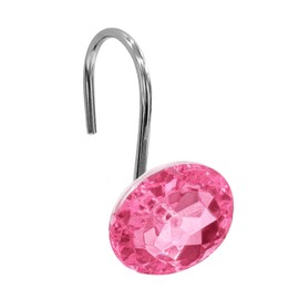 Gibelle Shower Curtain Hooks, Diamond Shaped Shower Curtain Rings Hooks for Bathroom Curtains Rod, Acrylic Decorative Rhinestones Bling Rolling Bathroom Accessories Set of 12, Pink