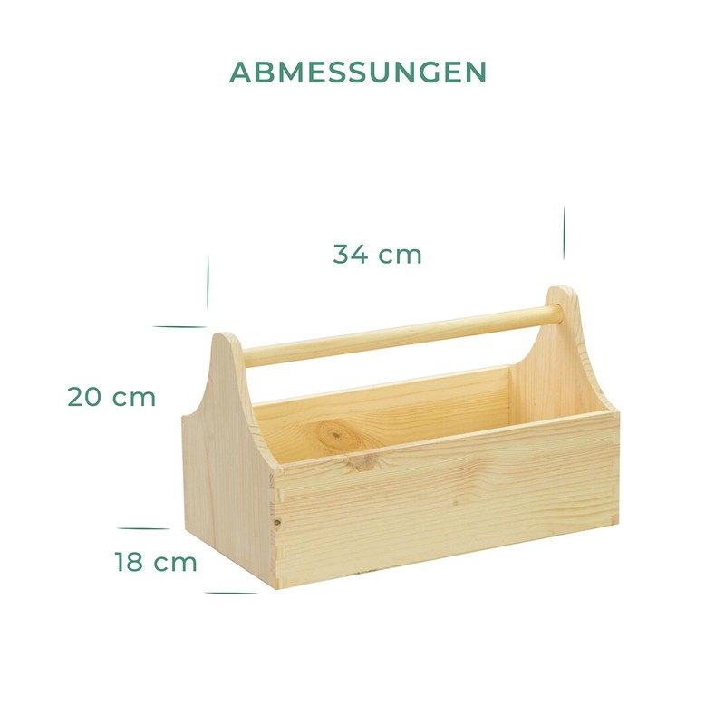 LAUBLUST Werkzeugkiste Holz - 34x18x20cm, Natur - Werkzeugkasten mit Griff