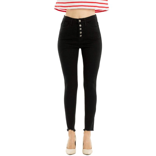 Kan Can Bianca High Rise Exposed Button Fly Fray Hem