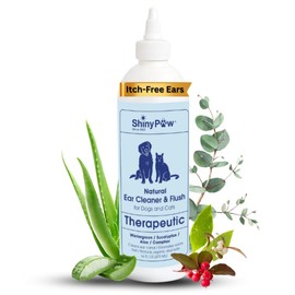 Dog Ear Cleaner Solution for Dogs & Cats 16 oz by Shiny Paw | Wintergreen, Camphor & Aloe – Gentle Ear Flush for Pets Health | Dog Ear Wash | Made in The USA