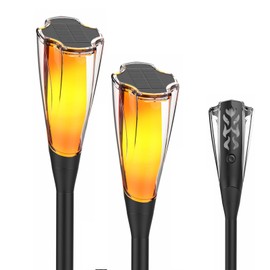 AVEKI Solar Torch Lights Outdoor, 2 Pack Flickering Flame Lights with Adjustable Height Extension Rod, Waterproof Outdoor Decorative Pathway Light for Garden Yard Lawn Patio (Black-2 Pack)