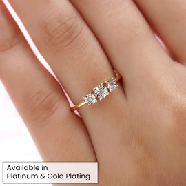 TJC Diamond Trilogy Ring for Women Size I Gemstone in 14ct Gold Plated 925 Sterling Silver April Birthstone Metal Wt. 2 Grams