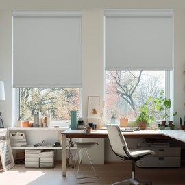 Youngoo Cordless Roller Blinds for Indoor Windows, Blackout Roller Blinds with Valance Cover, Room Darkening Window Shades for Home, Privacy Control Shade, Easy Install，35" W*72" H,Grey