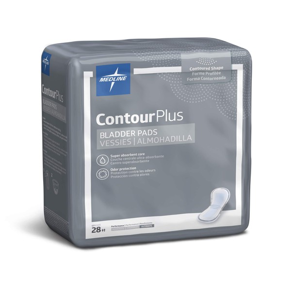 Medline ContourPlus Bladder Control Incontinence Pads, Ultimate Absorbency, 8" x 7", 28 Count (Pack of 6)