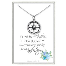 Sterling Silver Compass Necklace for Women, Motivational Inspirational Gift Necklace, Bride Gift, Travel Necklace, Graduation Gift Necklace, Graduate Gift (18 inches)