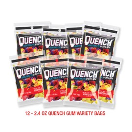 Quench Gum Variety Bag, Electrolytes Chewing Gum for Athletes and Sports Trainers, New Assorted Fruity Flavors, 12 Packs with 15 Pieces Each Pack
