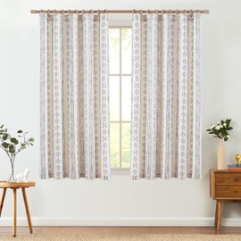 jinchan Boho Curtains Linen Curtains for Living Room Farmhouse Blue Curtains 63 Inch Length 2 Panels for Bedroom Geometric Striped Mudcloth Light Filtering Window Drapes Rod Pocket Blue on Beige