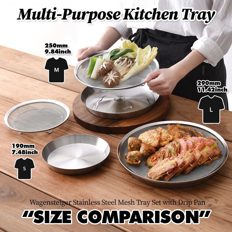 WAGENSTEIGER Stainless Steel Mesh Tray Set with Drip Pan, Air