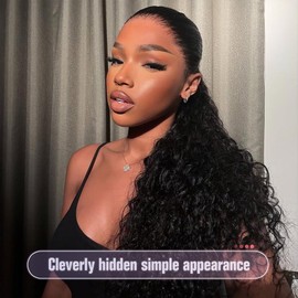 22 Inch Corn Wave Ponytail Extension Wrap Around Pony Tail Synthetic Clip on Curly Wavy Ponytails Black Hairpiece for Black Women Girls(22Inch 1B,Black)