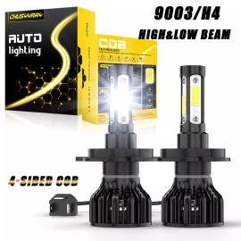 CHUSYYRAY 4-sides H4 9003 Super Bright White Kit COB Headlight Bulbs High Low Beam 6000K
