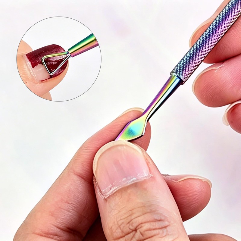 2PCS Stainless Steel Cuticle Pusher and Gel Scraper Set Salon