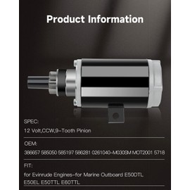 OCPTY New Starter Fit for Omc Johnson Evinrude Marine 50 60 65 70 75Hp 386657 585050 585197 586281 Sm02610 Sm10629 Sm17996 Sm57048 Smh12B41 Sab0115