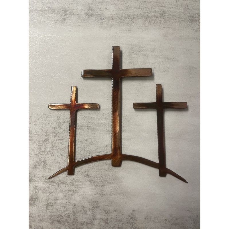 Three Crosses on a Hill Metal Wall Art (15" tall)