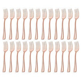 Pack of 24 Plastic Spoons, Dessert Spoons, Plastic Fork, Dessert Fork, Mini Spoon, Mini Fork for Dessert, Reusable Coffee Spoons for Party, Camping, Tasting, Appetizers, Pudding Stirring (Fork Rose