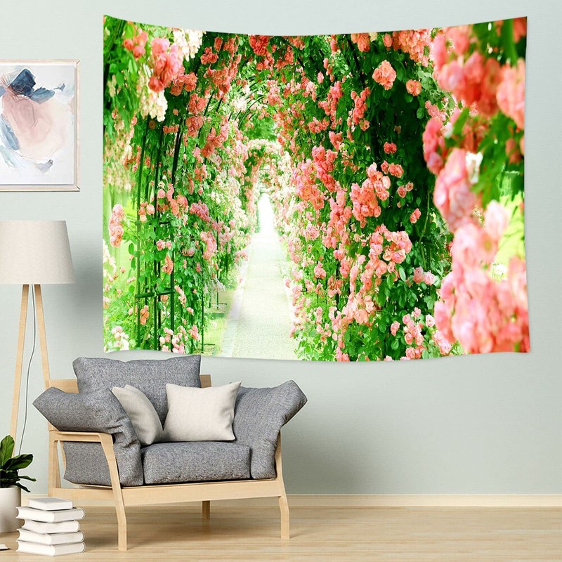 Summer Rose Flower Arch Tapestry Large Wall Hanging Backdrop Wall