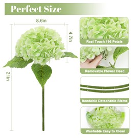 SITUMEIZI Hydrangea Artificial Flower Faux Hydrangea Flowers 21 Inch Latex Fake Hydrangeas 3Pc White Green Blue