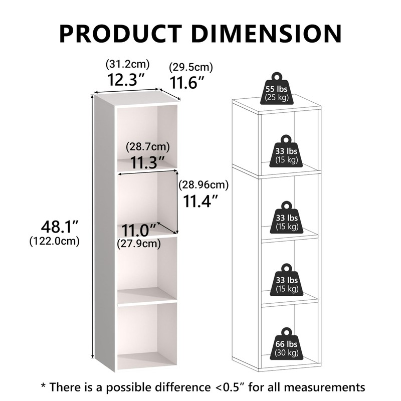 NewBeth 4 Cube Storage Organizer, 4 Tier Cube Low Bookcase