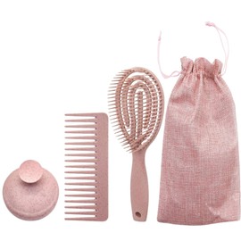 Brush, Shampoo Brush, Wheat Straw, Organic Wet Hair Brush, Set of 3 Brush Types with Storage Cloth Bag, Ergonomic Design, Aerial and Wet Use, for Bath, Men's, Women's, Bath Supplies, Gift (Pink)