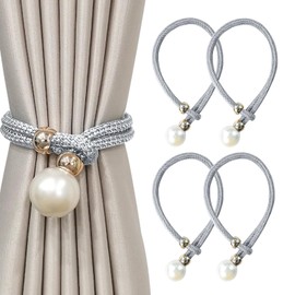 xiaoxianxian Pack of 4 Curtain Tiebacks, Tiebacks for Curtains with Large Beads for Home Decoration, Office, Hotel Etc (Grey)