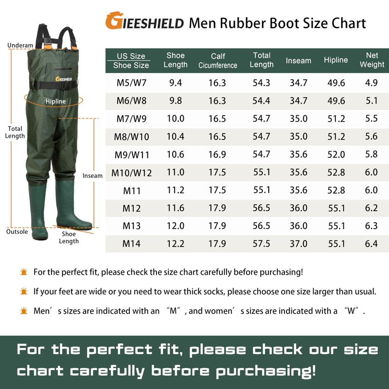GIEESHIELD Waterproof Bootfoot Chest Waders for Men and Women, Lightweight
