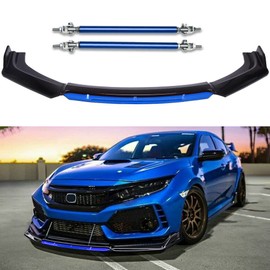 KEEPDSGN 4PCS Universal Car Front Bumper Lip Body Kit Splitter Spoiler Diffuser Protector with Adjustable 8"-11" Support Splitter Rods (Blue) - Gloss Black,Blue Tongue