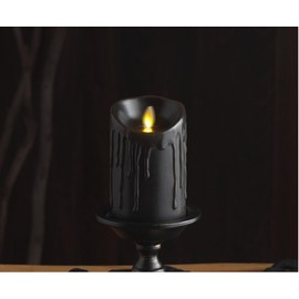 Luminara Wax Drip Flameless LED Candle, Black 3" x 4.5", Timer Function, Real Wax Pillar, Battery Operated Unscented Safe, Long-Lasting