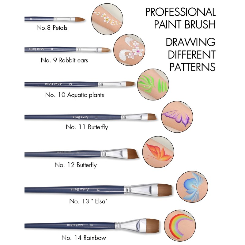 Anka Bella Professional Pre-Quality Face Paint Brushes Set,Including 14pcs Different