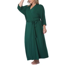 Women Kimono robe Plus Size Long Sleepwear Knit Bride Bridesmaid Robe Lightweight Bathrobe Soft Nightwear Bridal party, Green 4X