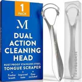 Mouthology Raspador De Lengua Metálico, Reduce El Mal Aliento En Segundos, Limpiador Lingual De Acero Inoxidable Para Adultos, Cepillo Lingual Metálico, Limpiador Para Un Aliento Fresco (Paquete De 1)