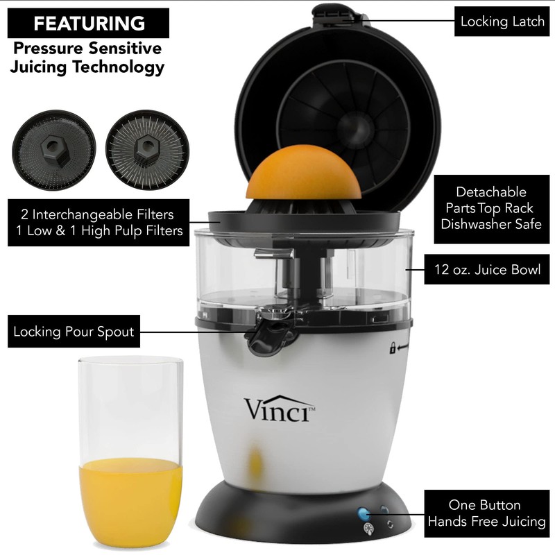 Vinci Hands Free Electric Citrus Juicer, 1-Button Juicer Machine, Orange