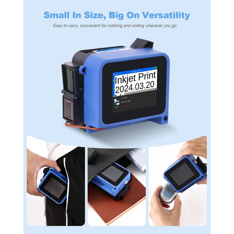 Compact Mini Handheld Inkjet Printer for All Surfaces with Black